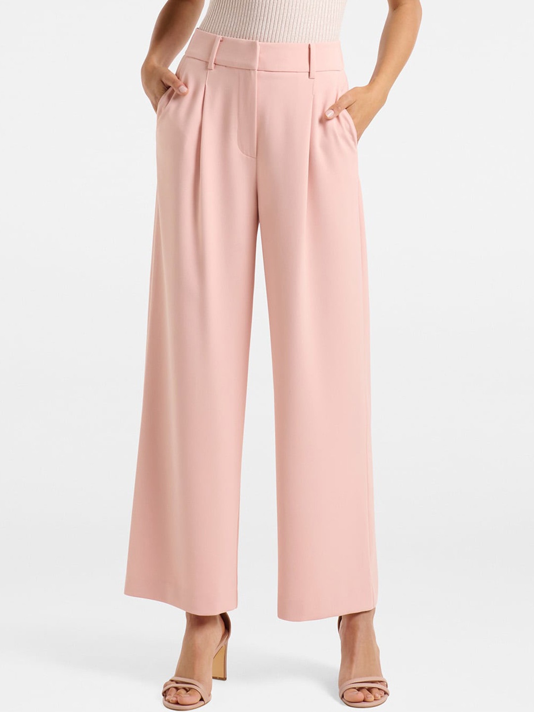 

Forever New Women Pink High-Rise Pleated Regular-Fit Parallel Trousers