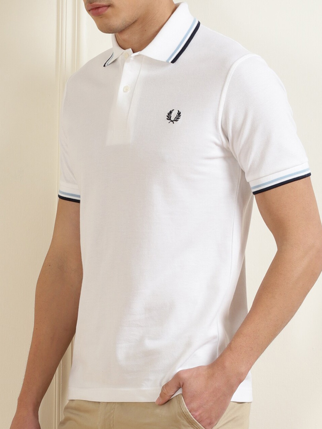 

Fred Perry Men White Polo Collar Pure Cotton T-shirt