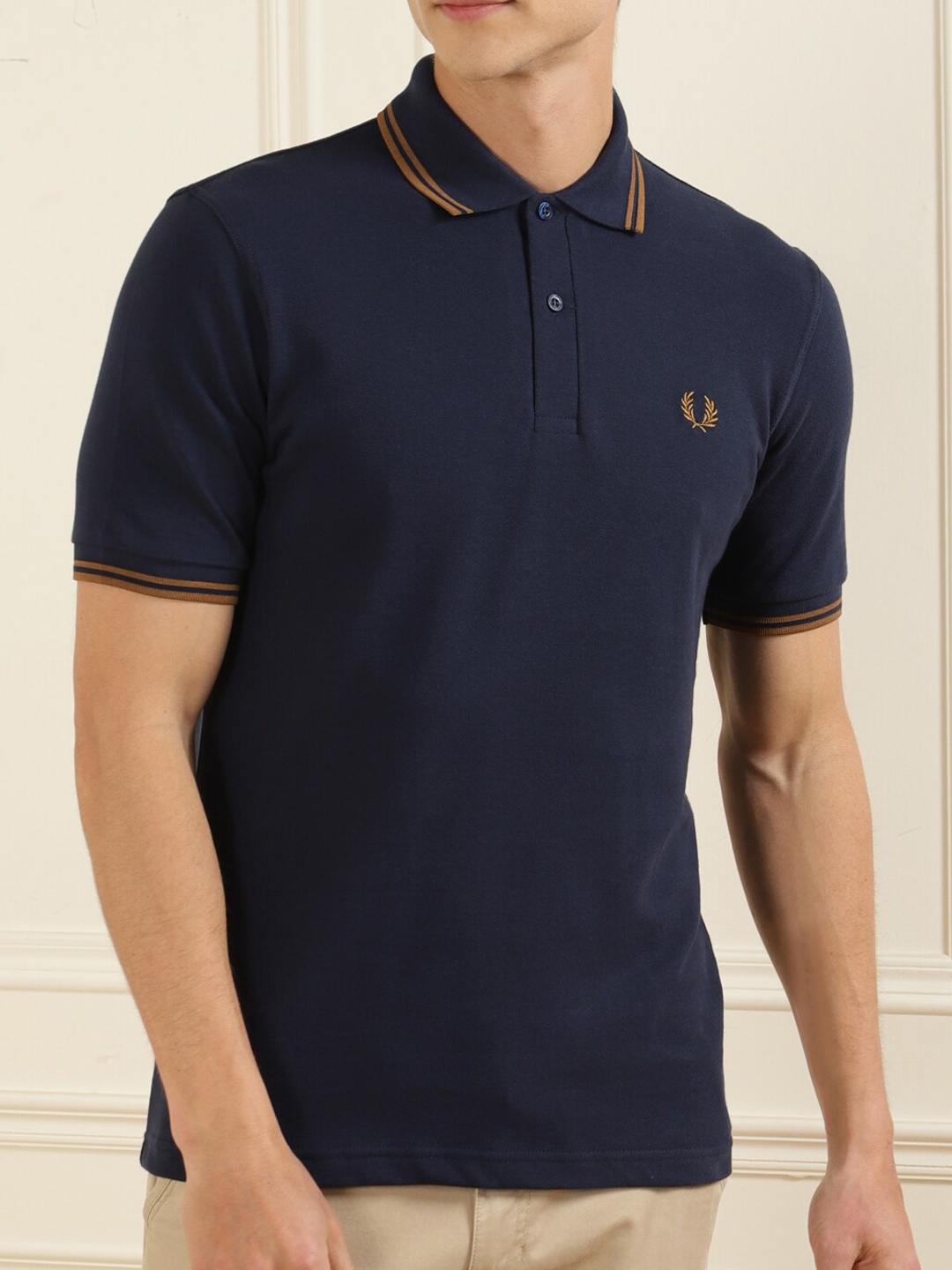 

Fred Perry Men Blue Polo Collar Pure Cotton T-shirt
