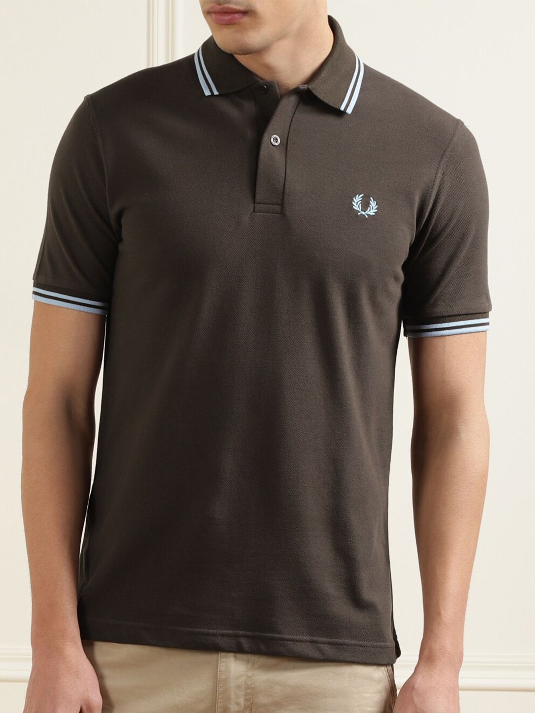 

Fred Perry Men Brown Polo Collar Cotton T-shirt
