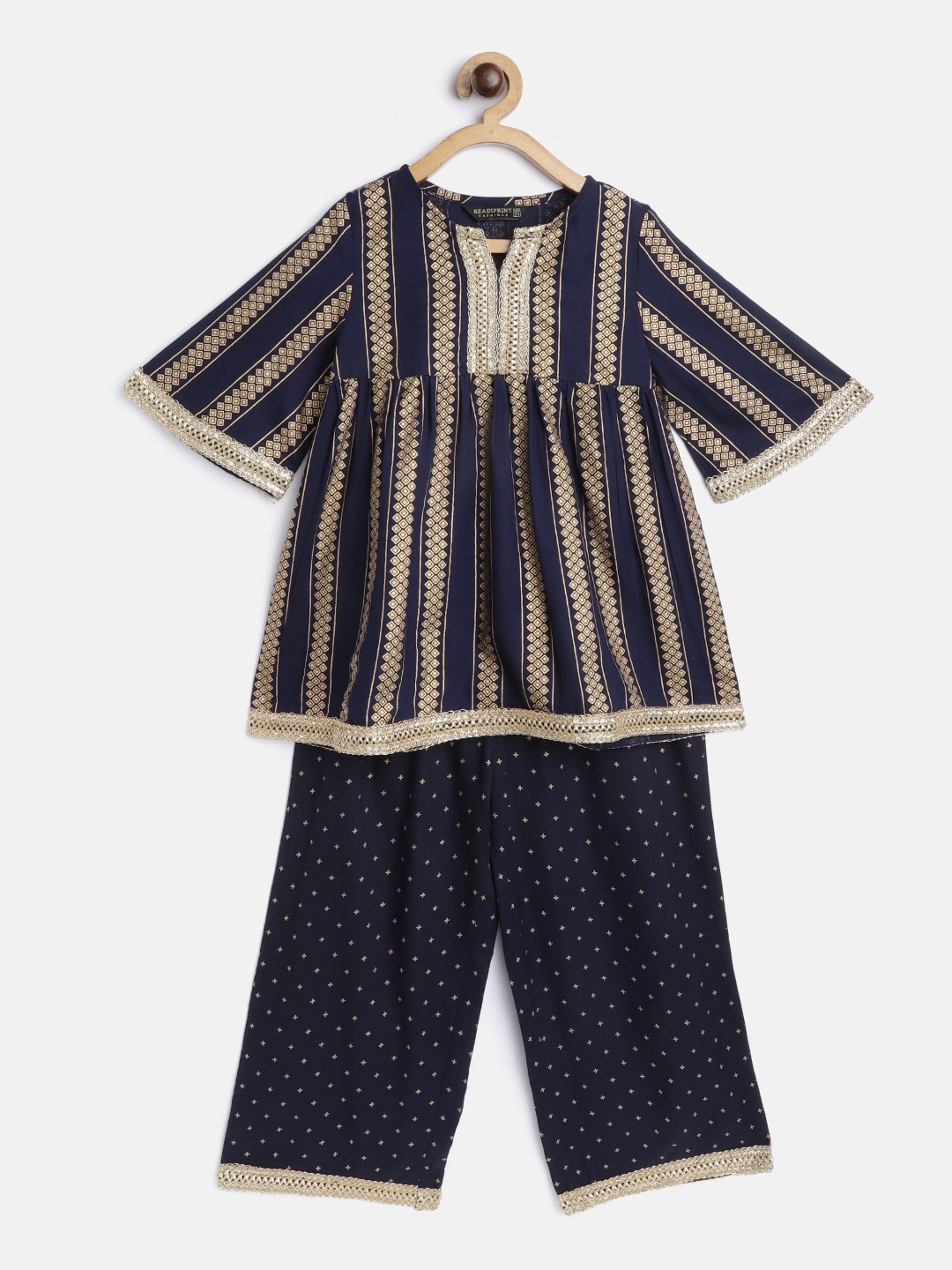 

Readiprint Fashions Girls Blue Printed Pleated Kurti with Palazzos