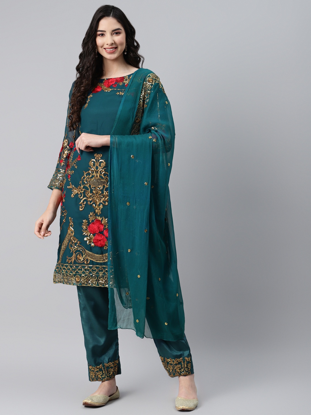 

Readiprint Fashions Teal Blue Embroidered Unstitched Dress Material