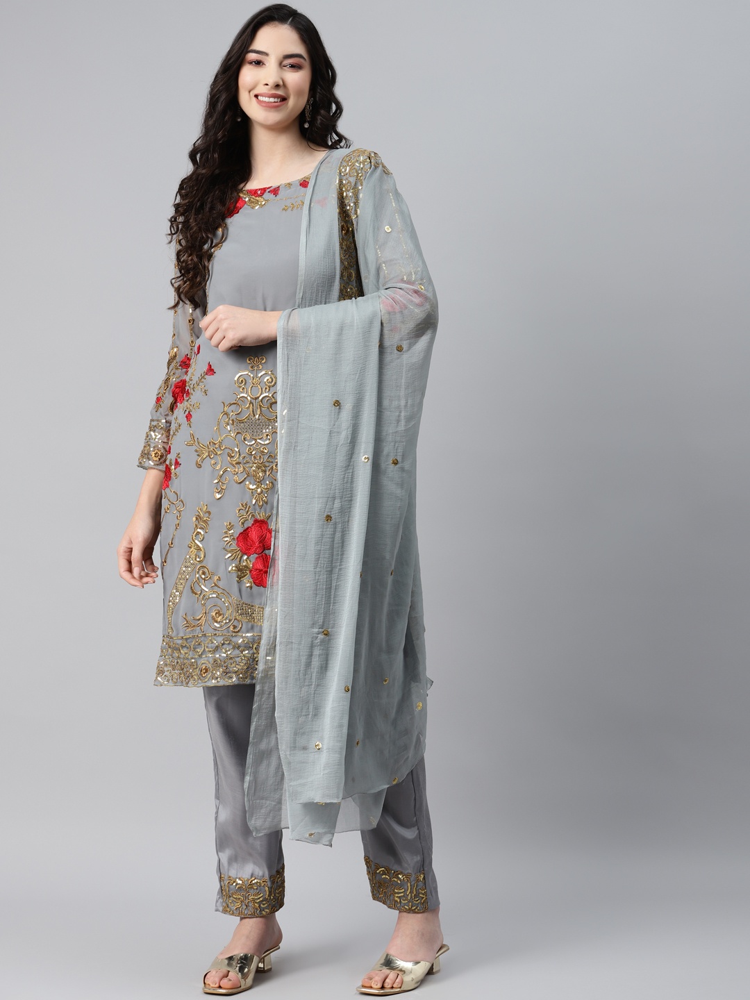 

Readiprint Fashions Grey Embroidered Unstitched Dress Material