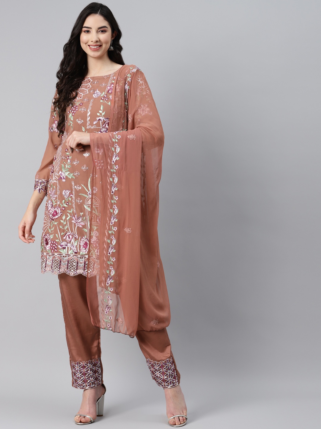 

Readiprint Fashions Brown Embroidered Unstitched Dress Material