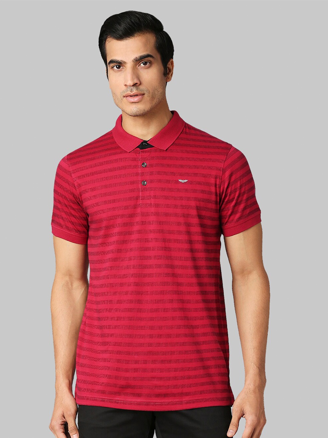 

Park Avenue Men Red Striped Polo Collar Slim Fit Cotton T-shirt
