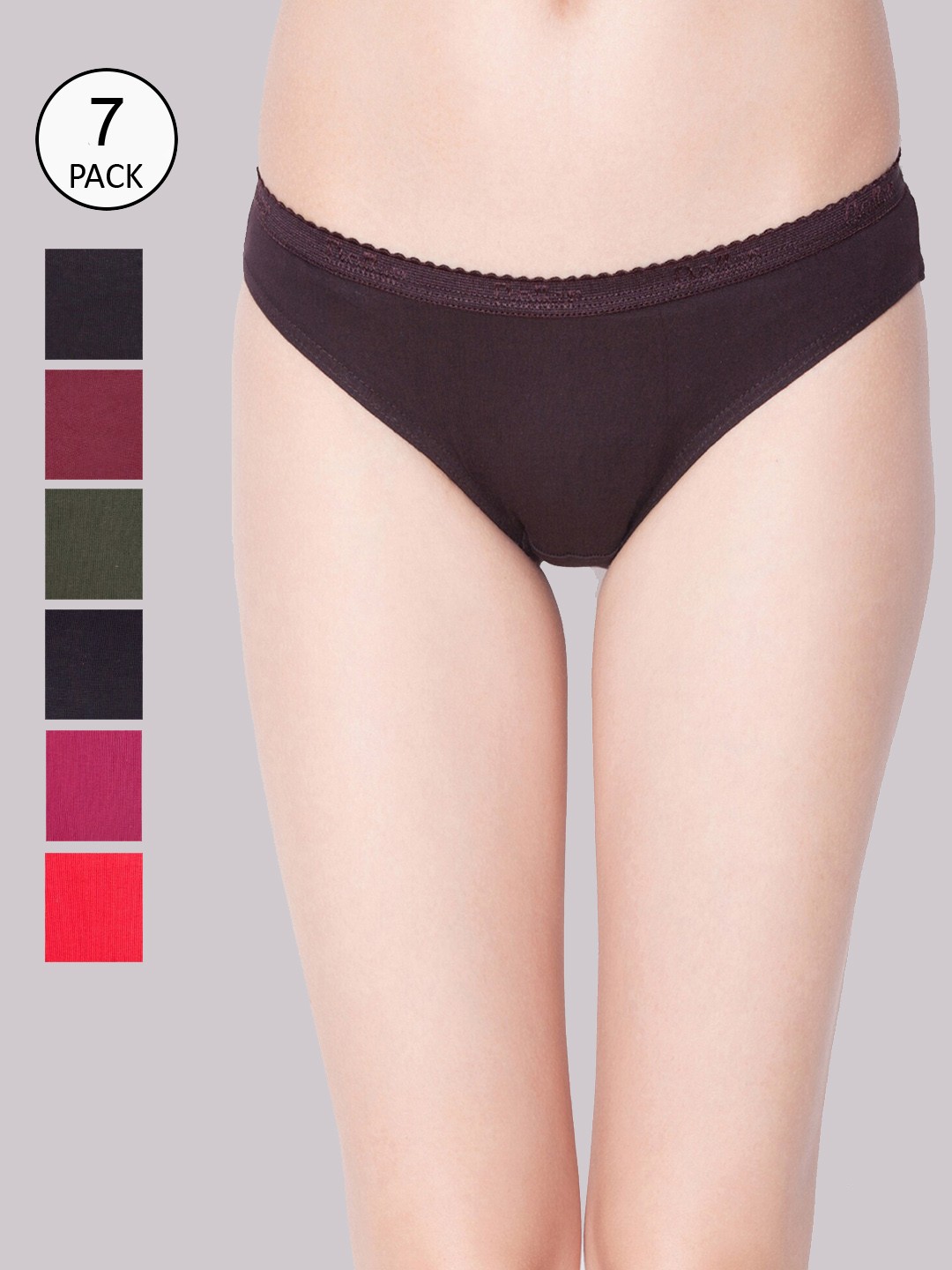 Dollar Missy Women Pack of 7 Assorted Solid Low Rise Basic Briefs