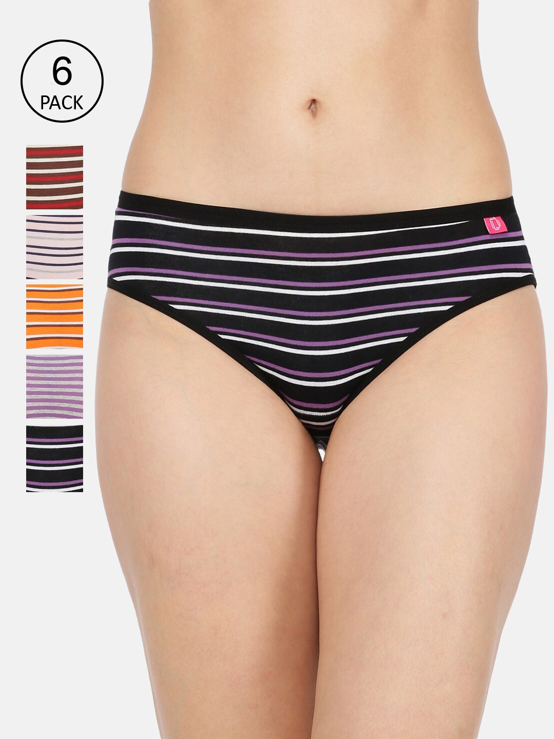 

Dollar Missy Woman Pack of 6 Assorted Stripes Hipster Panties- MMBB-131T-R3-LY-PO6