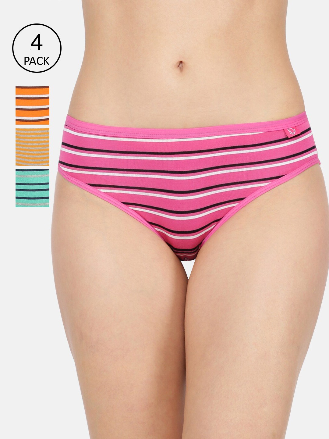 

Dollar Missy Women Pack of 4 Multicolored Striped Low Rise Basic Briefs, Multi