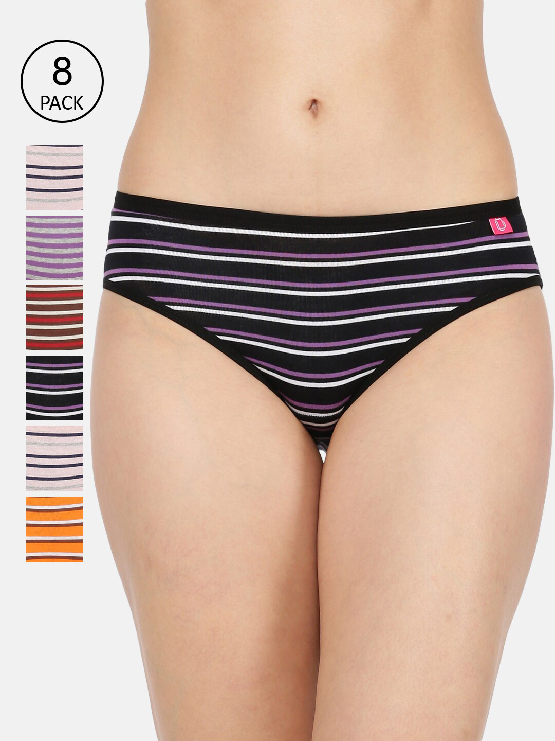 

Dollar Missy Women Striped Pack of 8 Lycra Hipster Panties, Multi