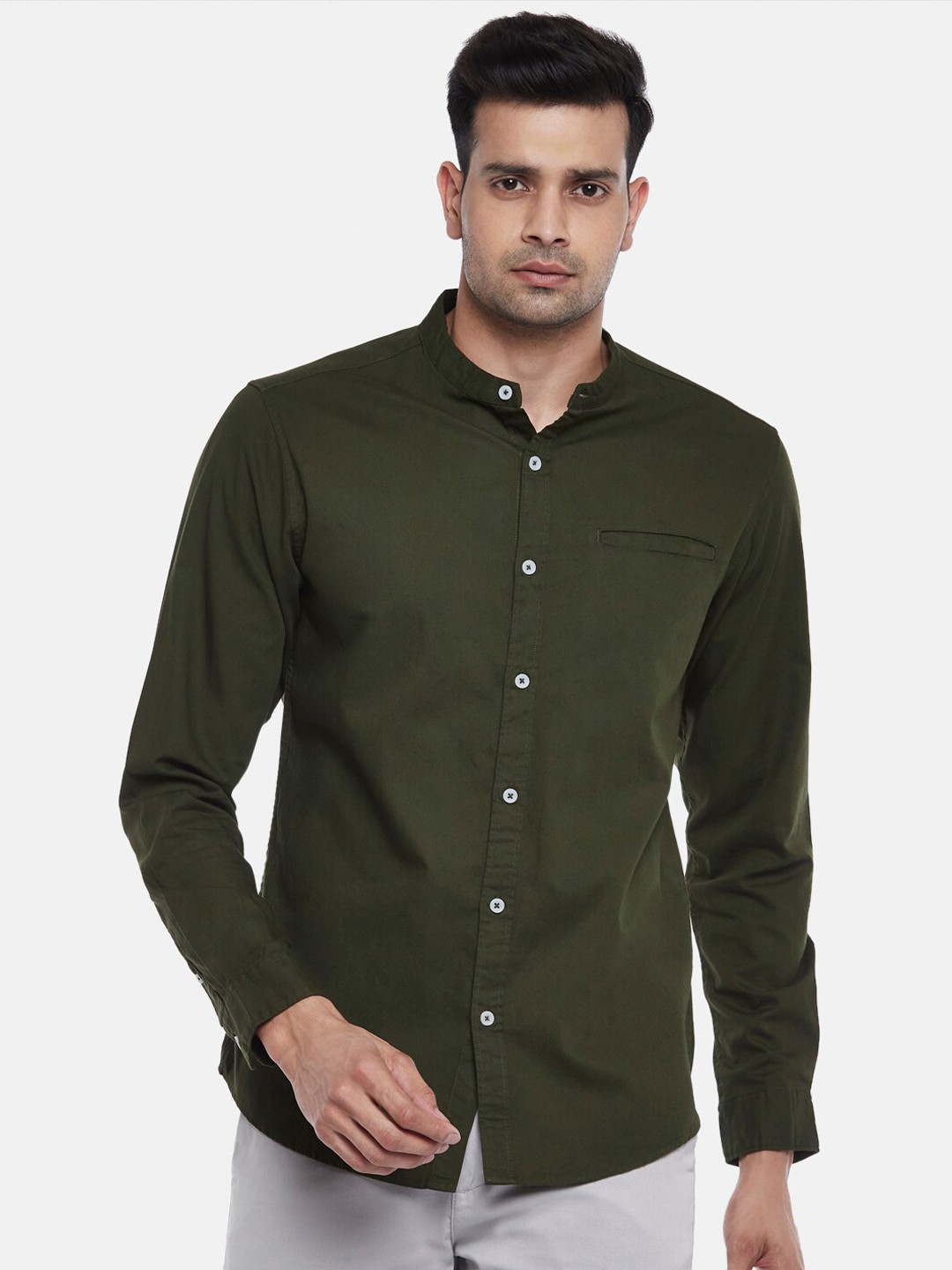 

BYFORD by Pantaloons Men Olive Green Slim Fit Cotton Casual Shirt
