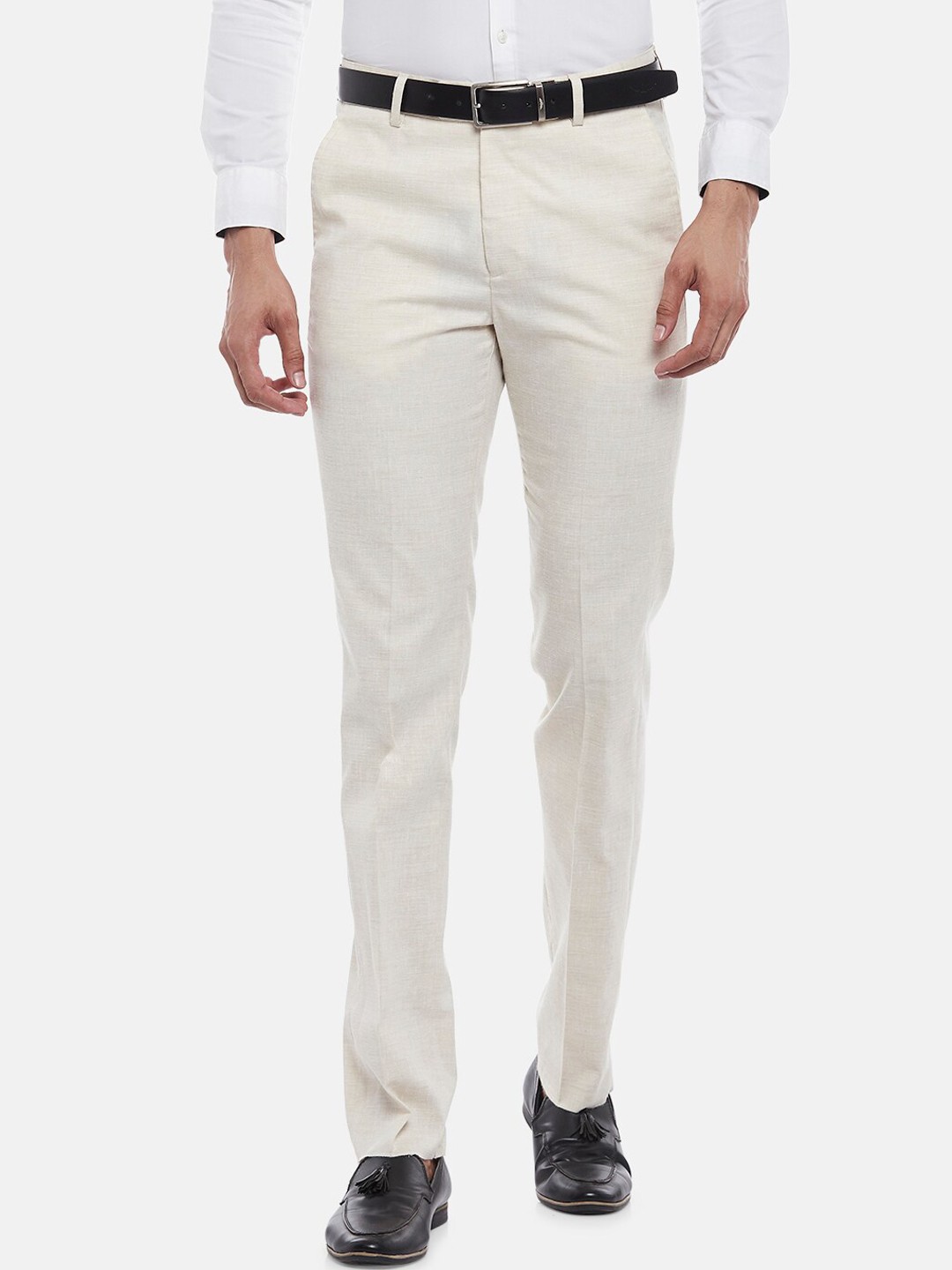 

BYFORD by Pantaloons Men Off White Slim Fit Trousers