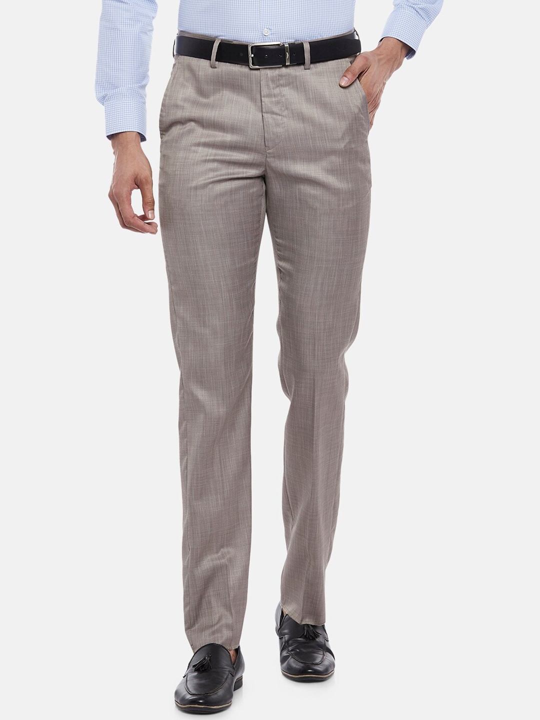 

BYFORD by Pantaloons Men Khaki Slim Fit Low-Rise Formal Trousers