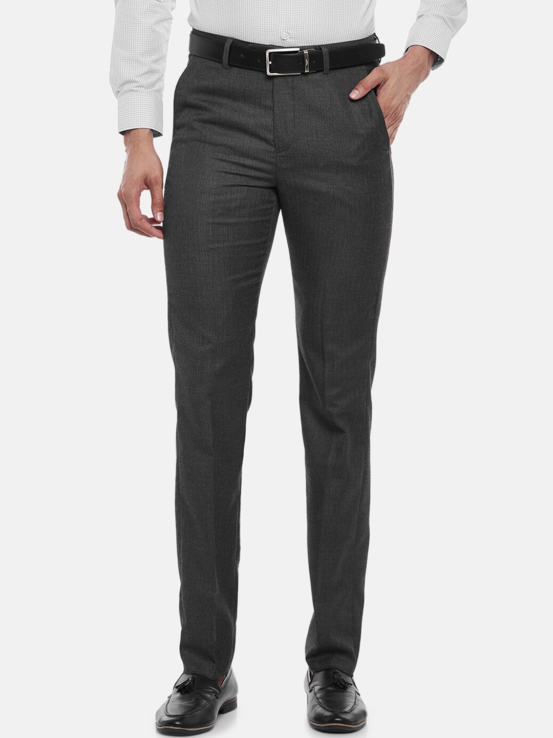 

BYFORD by Pantaloons Men Dark Grey Slim Fit Low-Rise Formal Trousers