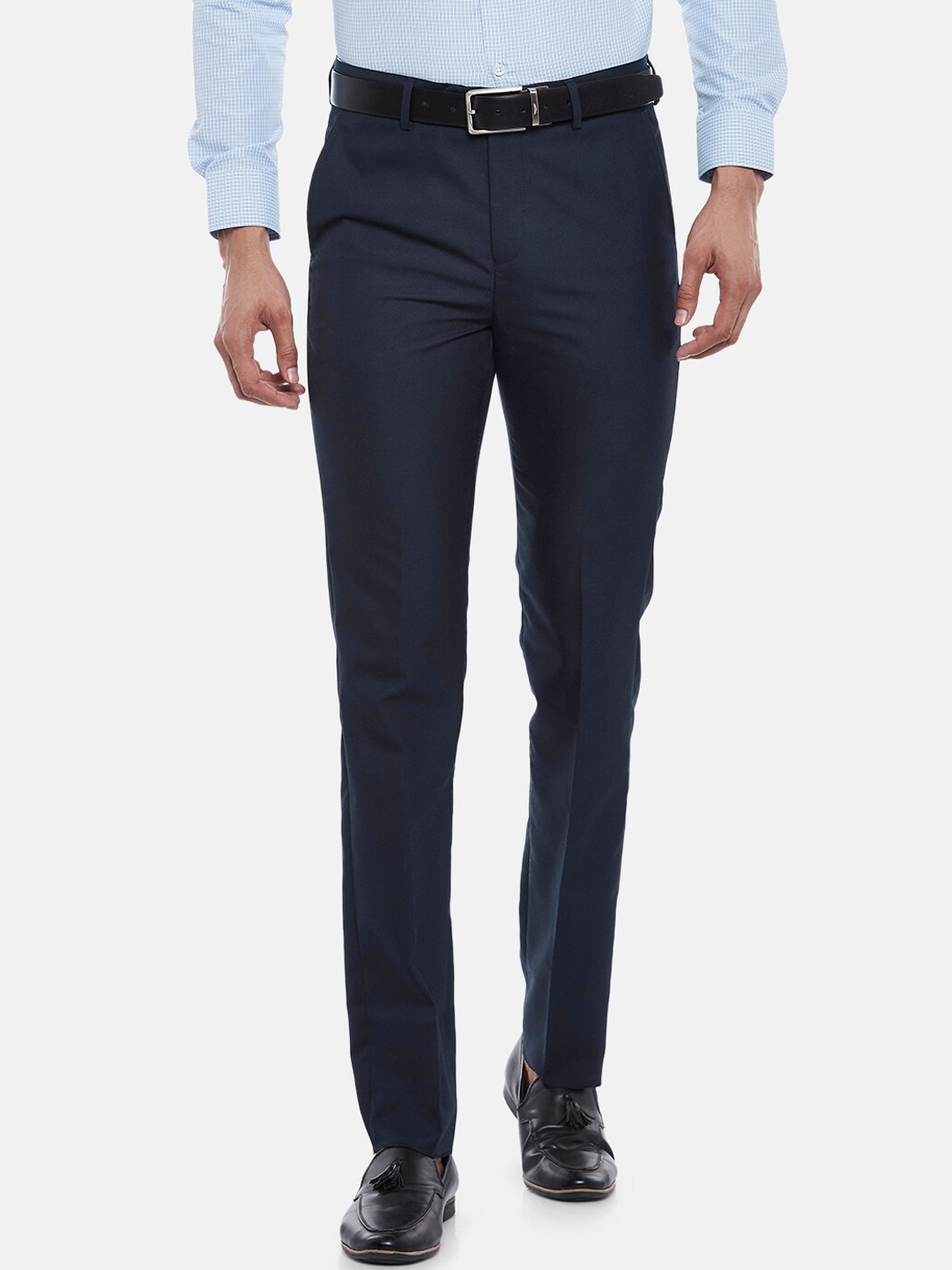 

BYFORD by Pantaloons Men Navy Blue Slim Fit Low-Rise Trousers