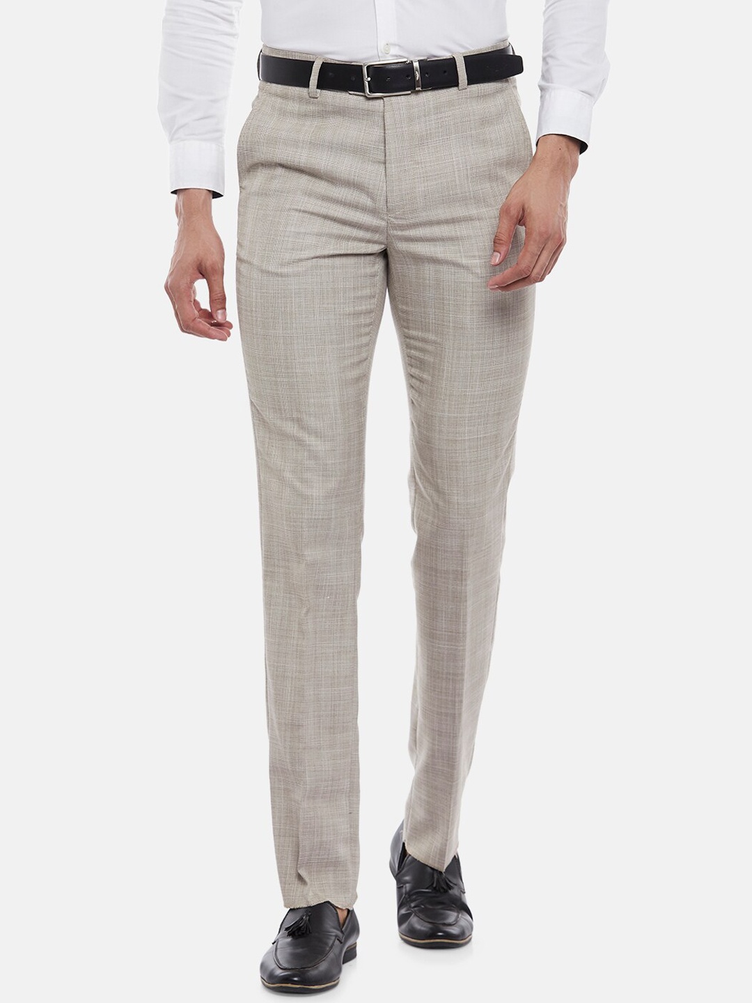 

BYFORD by Pantaloons Men Beige Checked Slim Fit Trousers