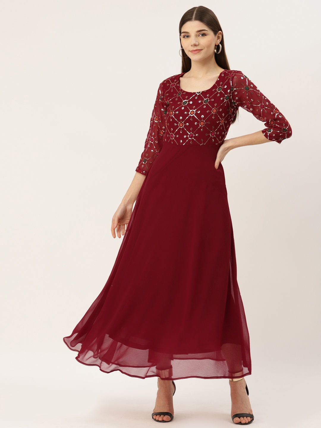 

Deewa Embellished Georgette Maxi Dress, Maroon