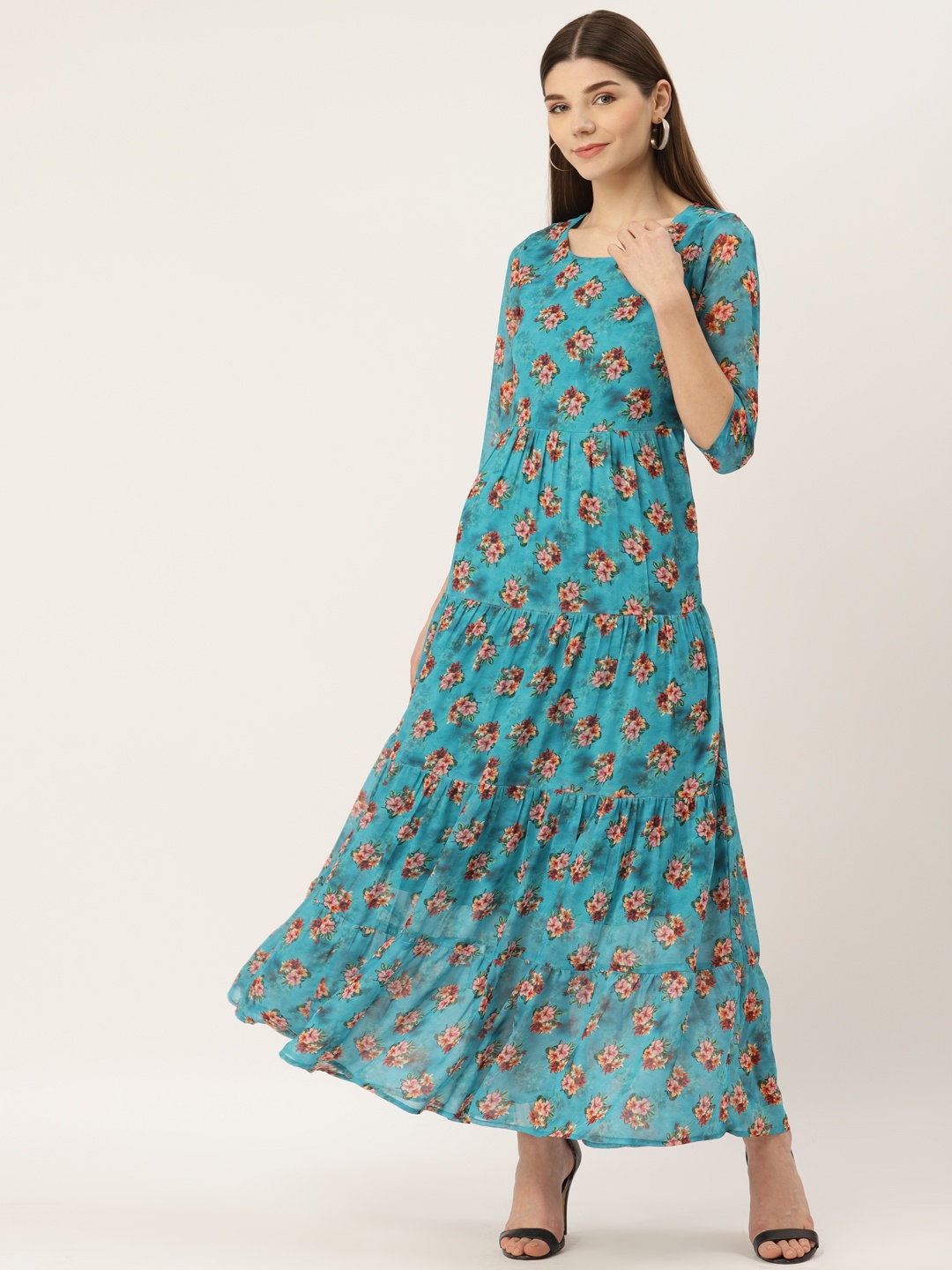 

Deewa Blue Floral Georgette Maxi Dress