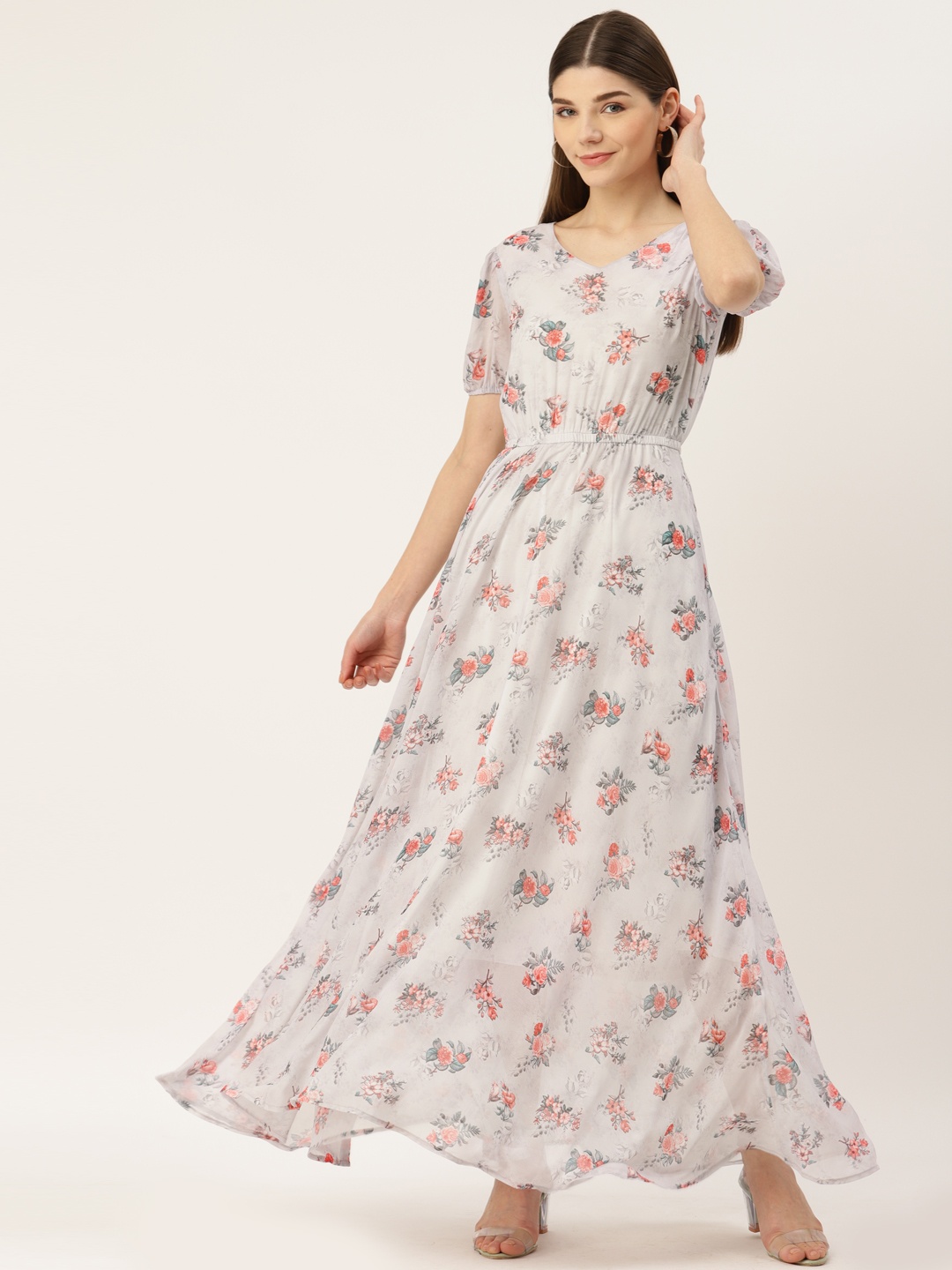 

Deewa White Floral Georgette Maxi Dress