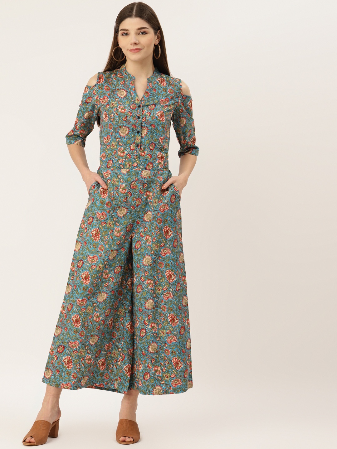 

Deewa Blue & Red Floral Printed Jumpsuit