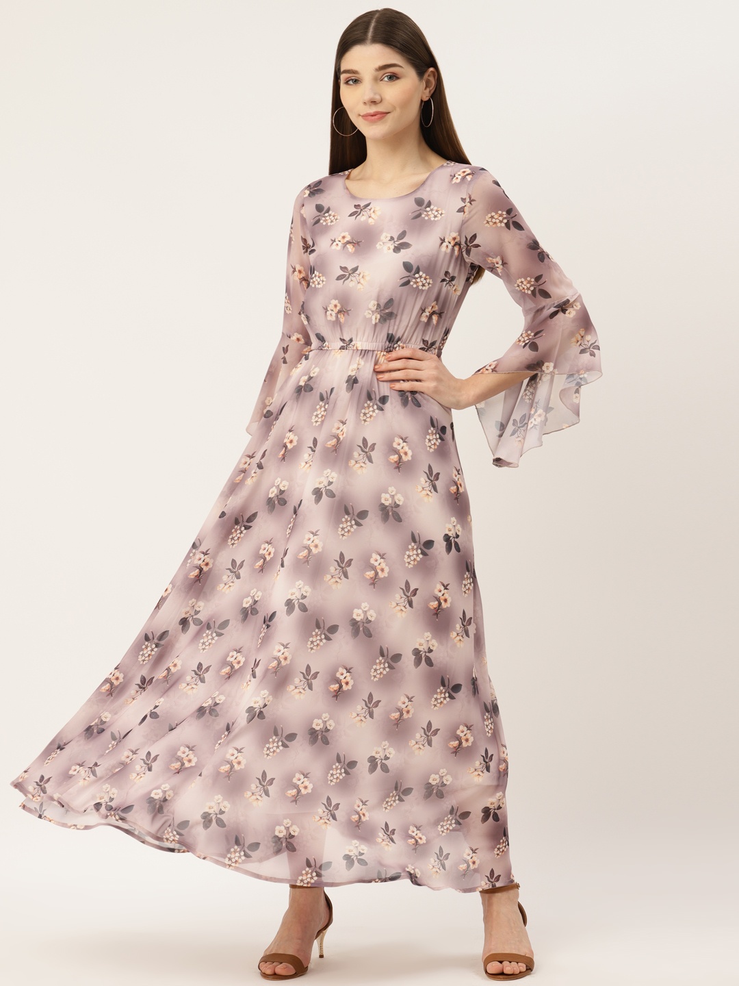 

Deewa Mauve Floral Georgette Maxi Dress