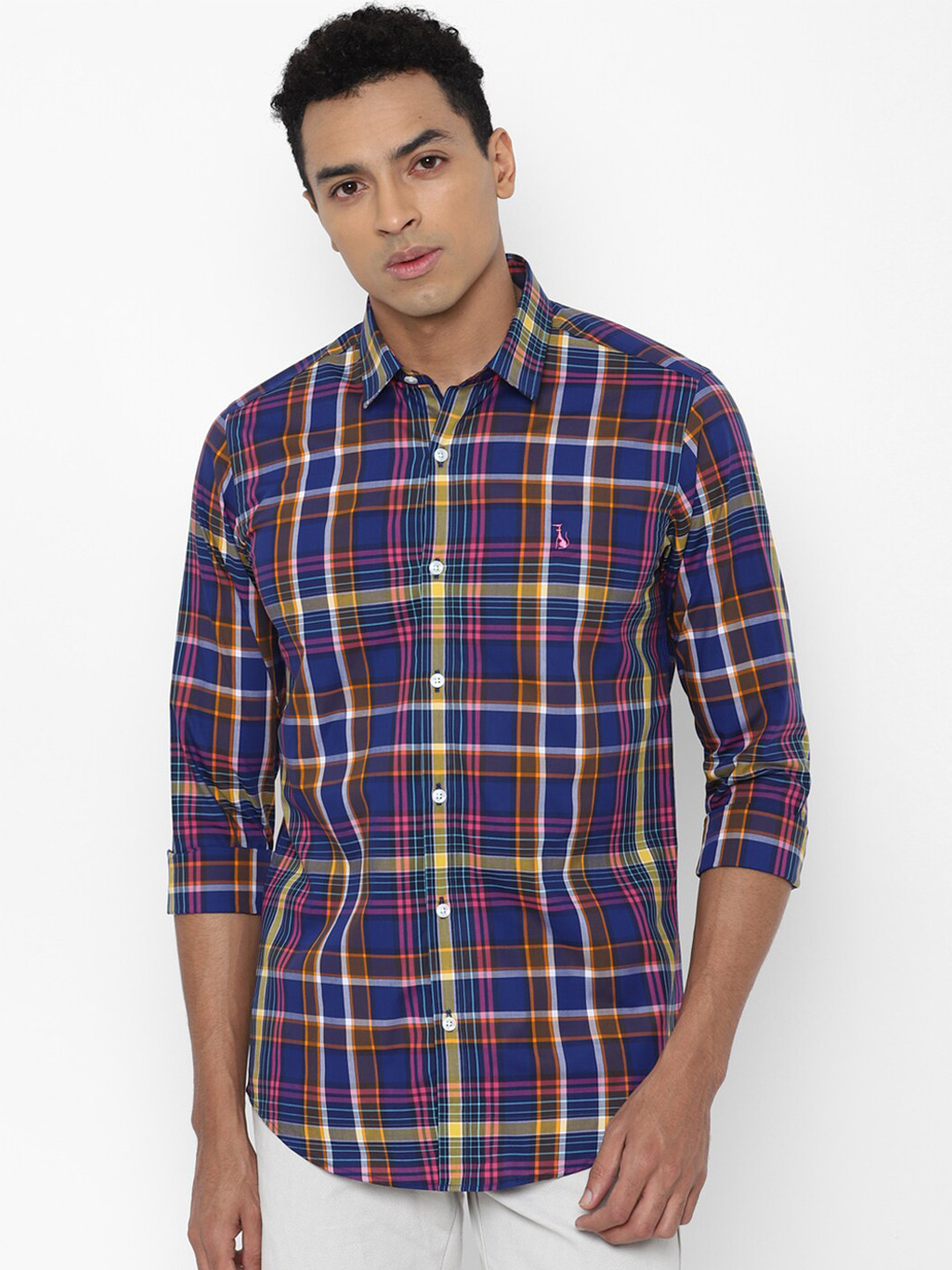 

SIMON CARTER LONDON Men Navy Blue & Pink Slim Fit Tartan Checked Pure Cotton Casual Shirt