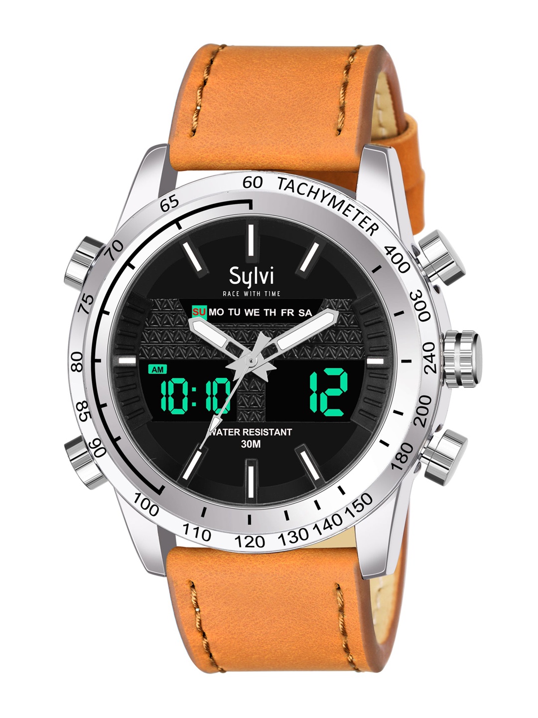 

Sylvi Men Black Printed Dial & Leather Straps Analogue and Digital Watch 8071-Brown1