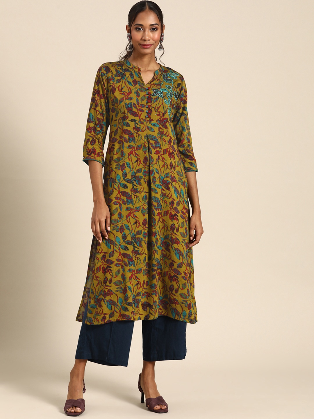 

RANGMAYEE Women Yellow & Red Floral Liva Kurta