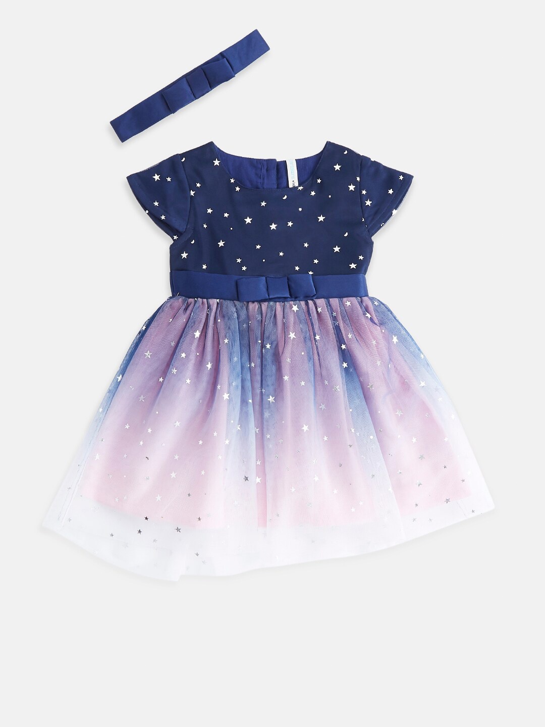 

Pantaloons Baby Navy Blue & Purple Printed Dress