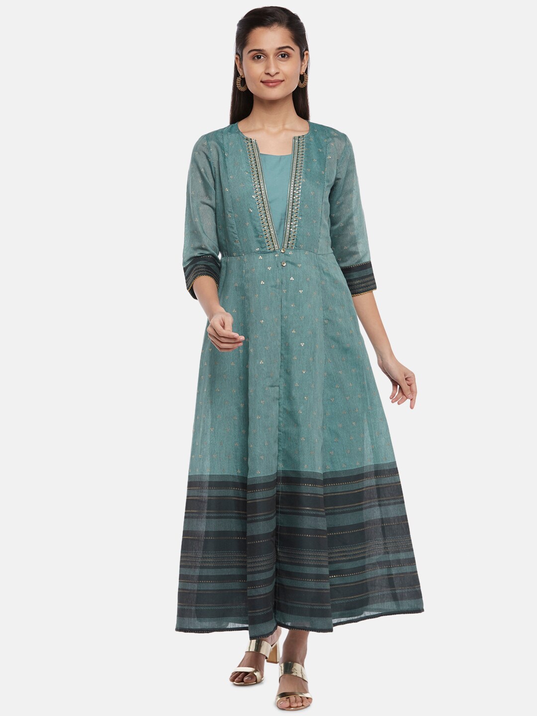 

RANGMANCH BY PANTALOONS Blue Ethnic Motifs A-Line Maxi Dress
