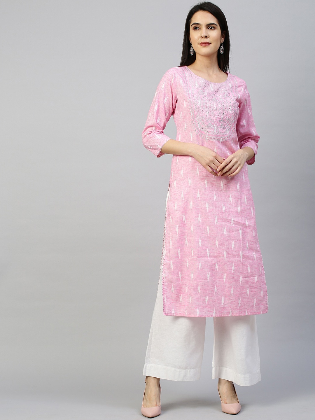 

FASHOR Women Pink Embroidered Kurta