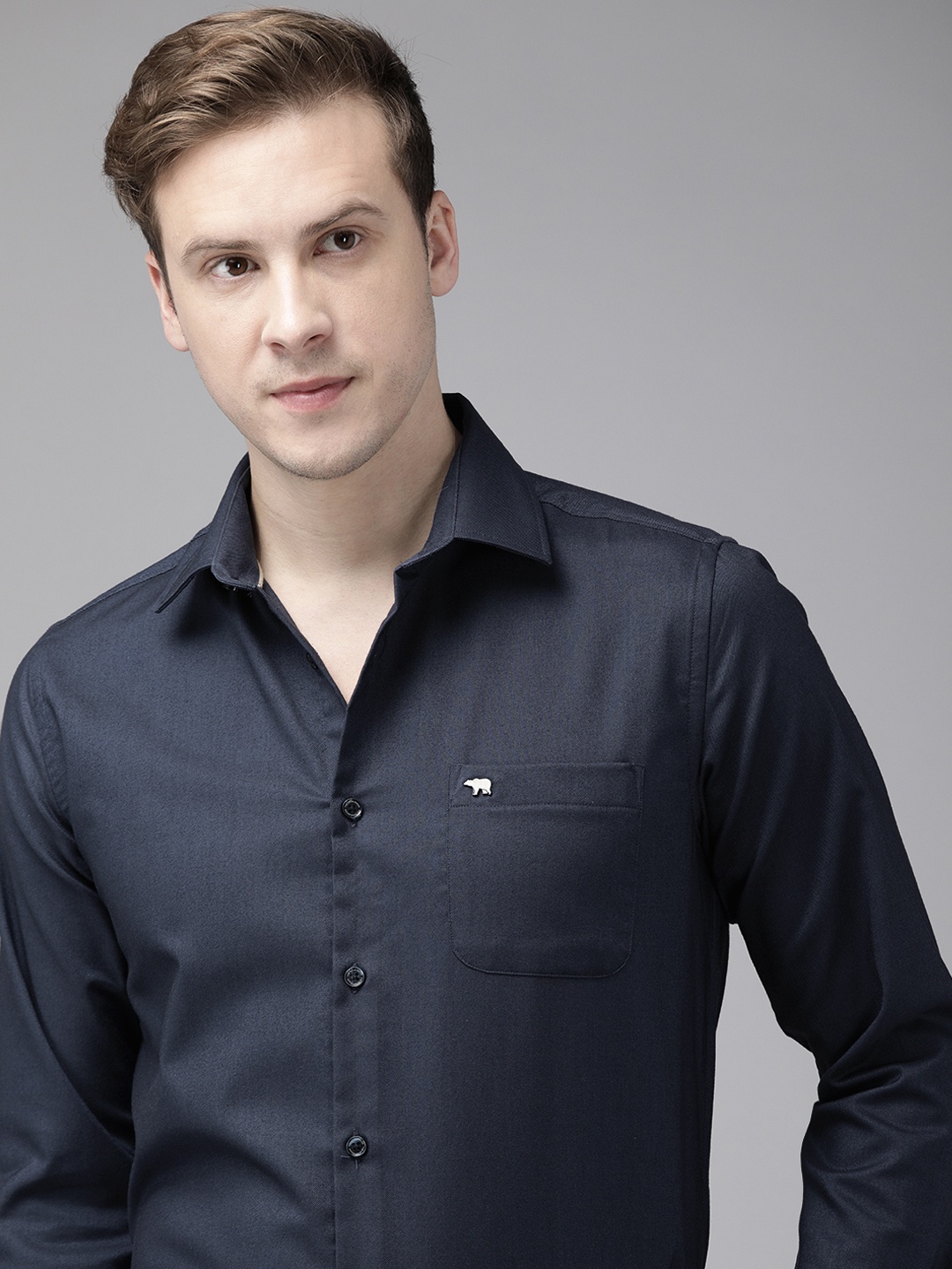 

THE BEAR HOUSE Men Teal Blue Solid Slim Fit Pure Cotton Formal Shirt