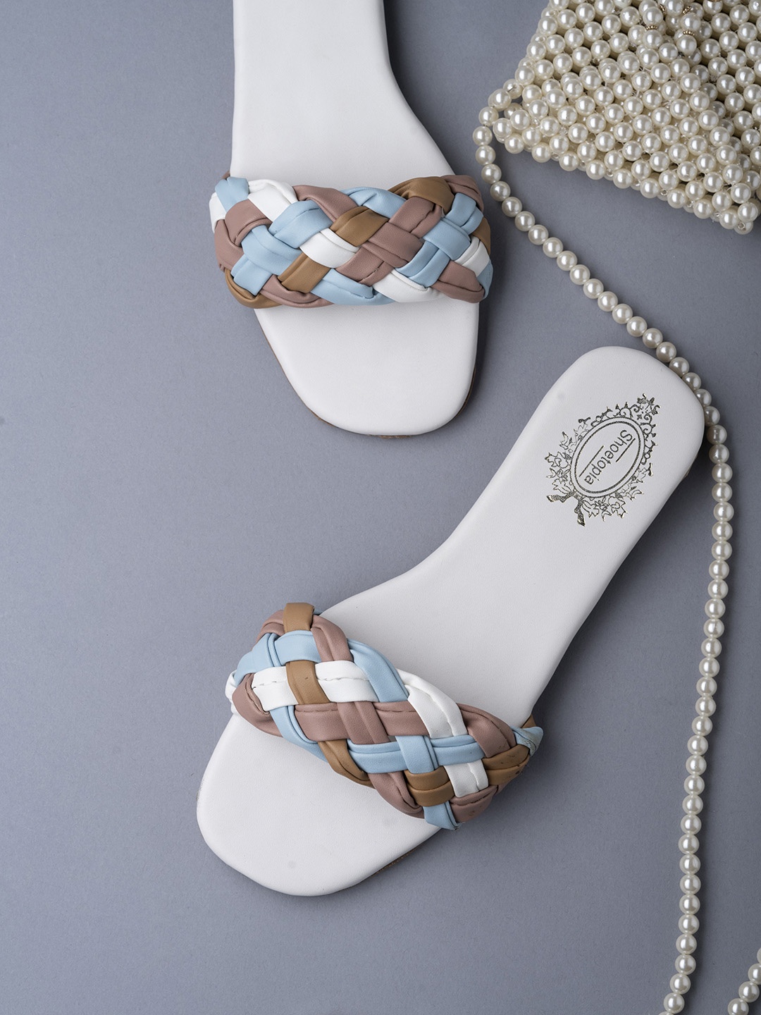 

Shoetopia Women White Braided Open Toe Flats