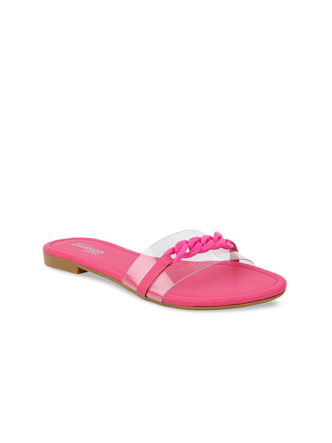 

Shoetopia Women Pink Textured Open Toe Flats with Bows