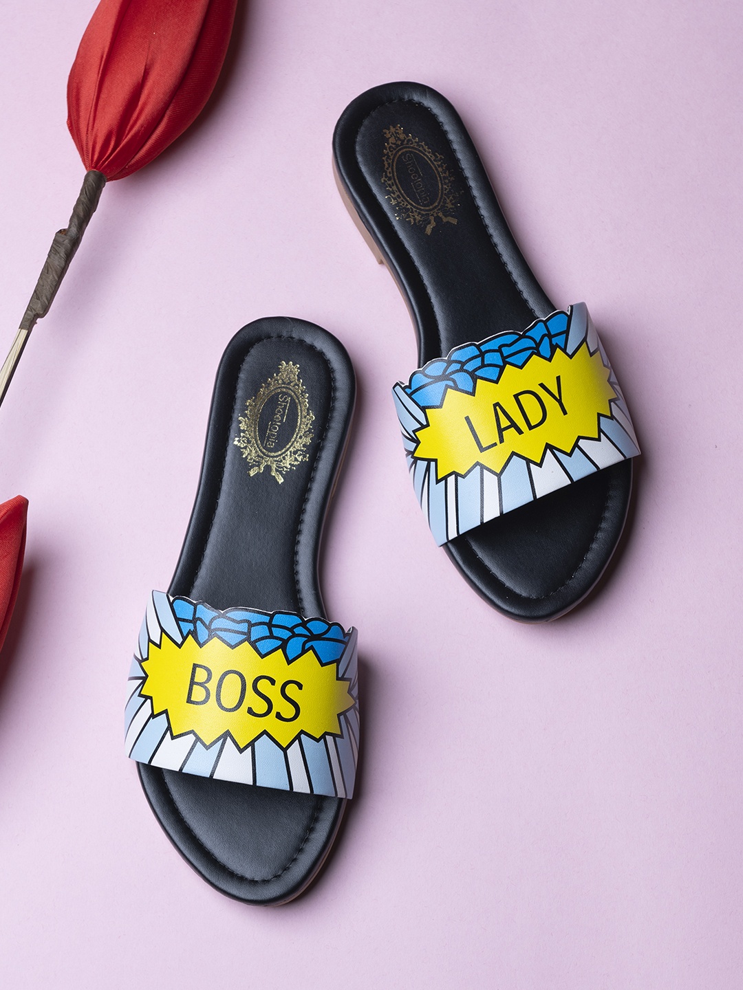 

Shoetopia Women Black Printed Open Toe Flats