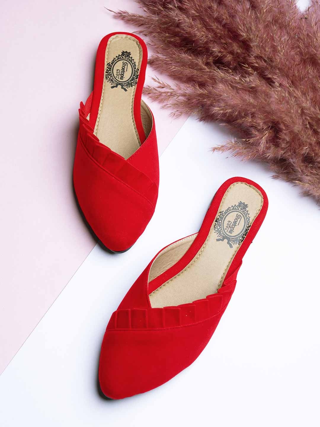 

Shoetopia Women Red Solid Mules Flats