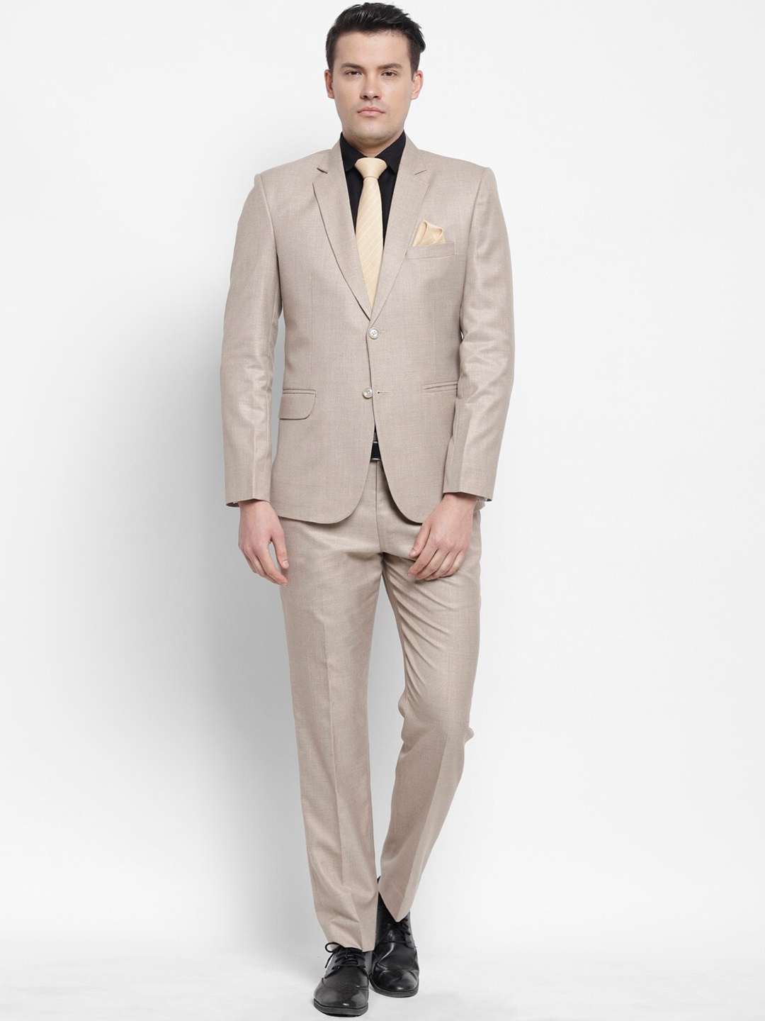 

LUXURAZI Men Beige Solid Single-Breasted Slim-Fit 2-Piece Formal Suit