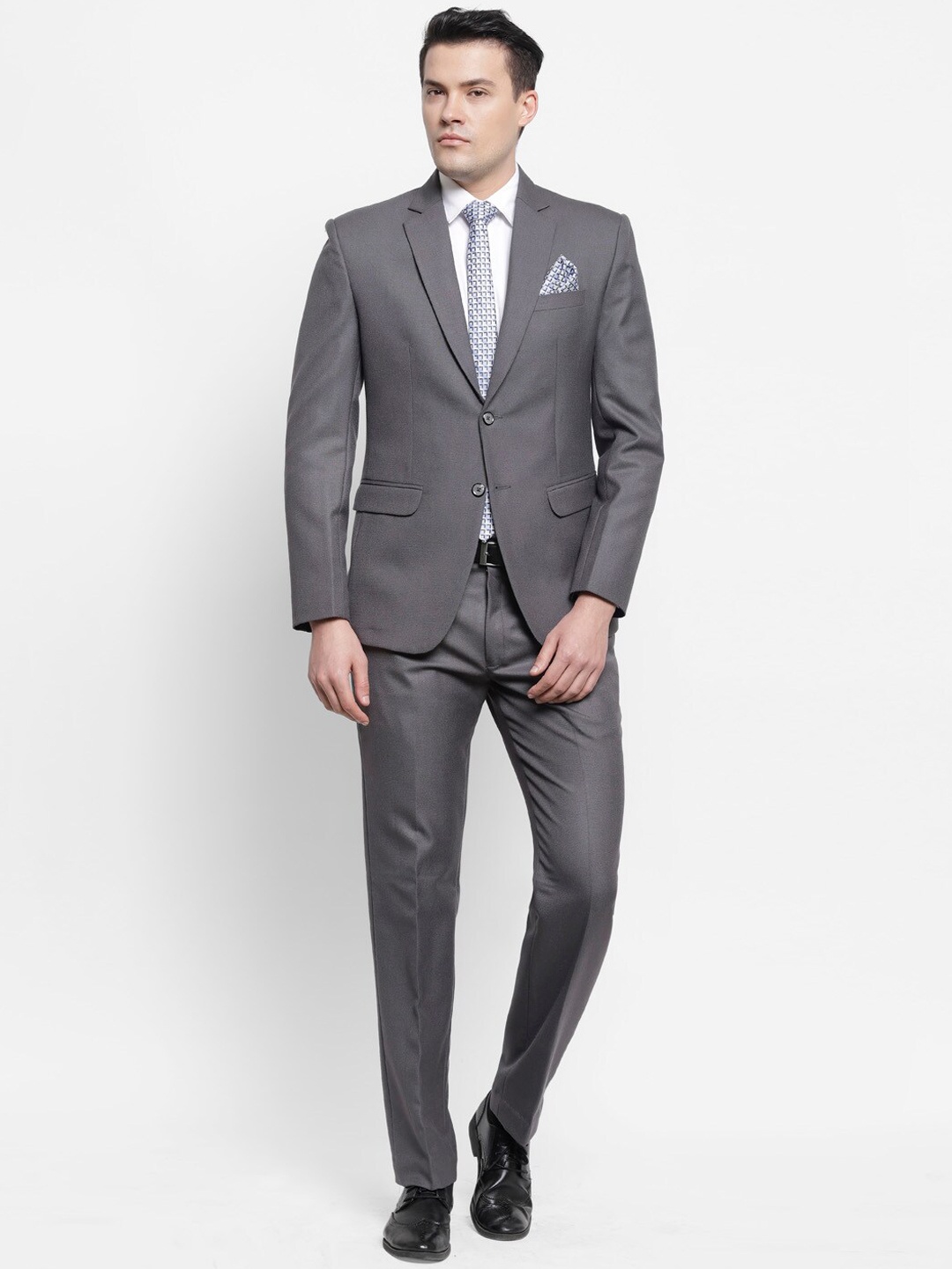 

LUXURAZI Men Grey Solid Single-Breasted 2-Piece Formal Suit
