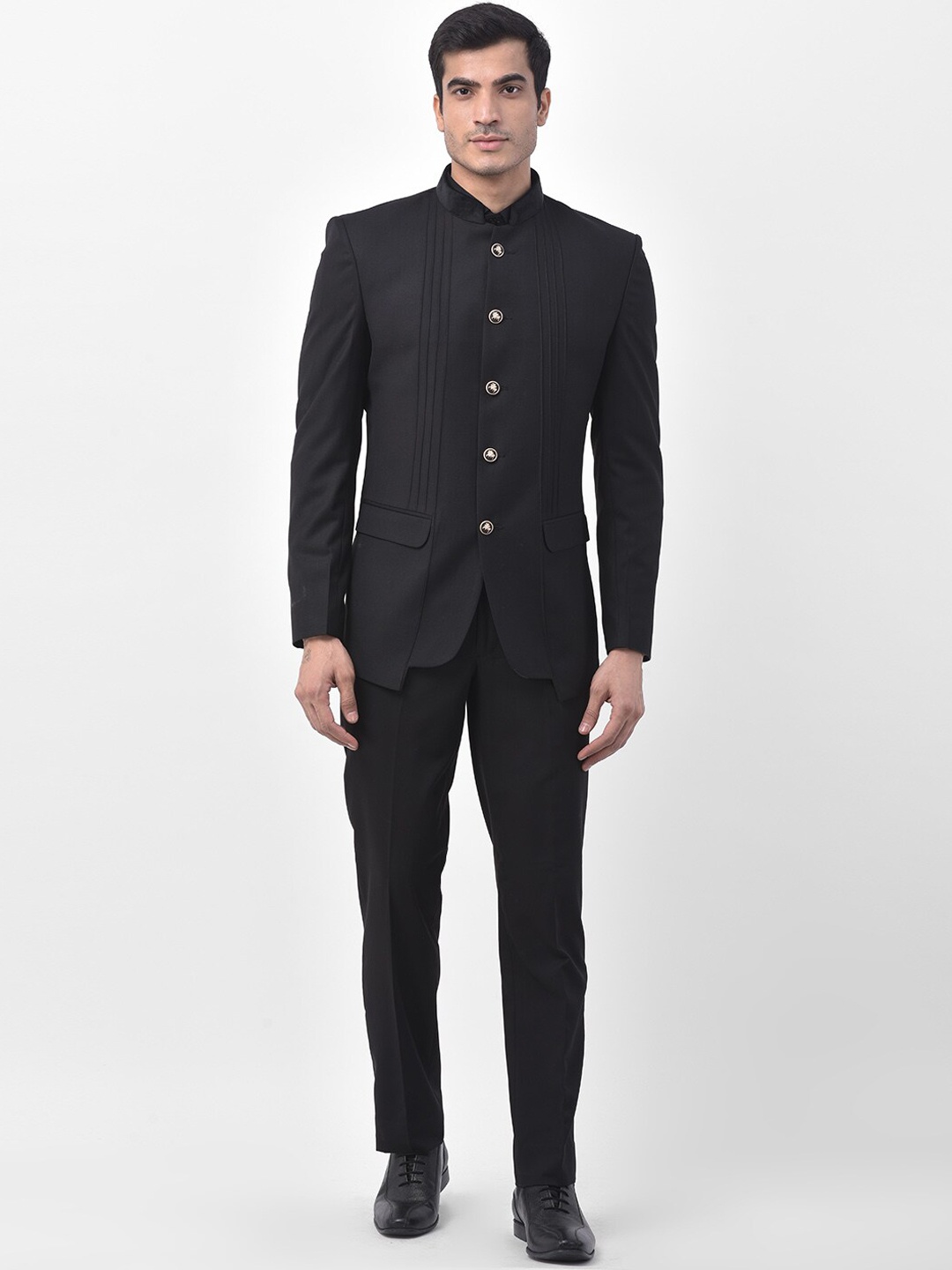 

LUXURAZI Men Black Solid Bandhgala Slim-Fit Formal Suit