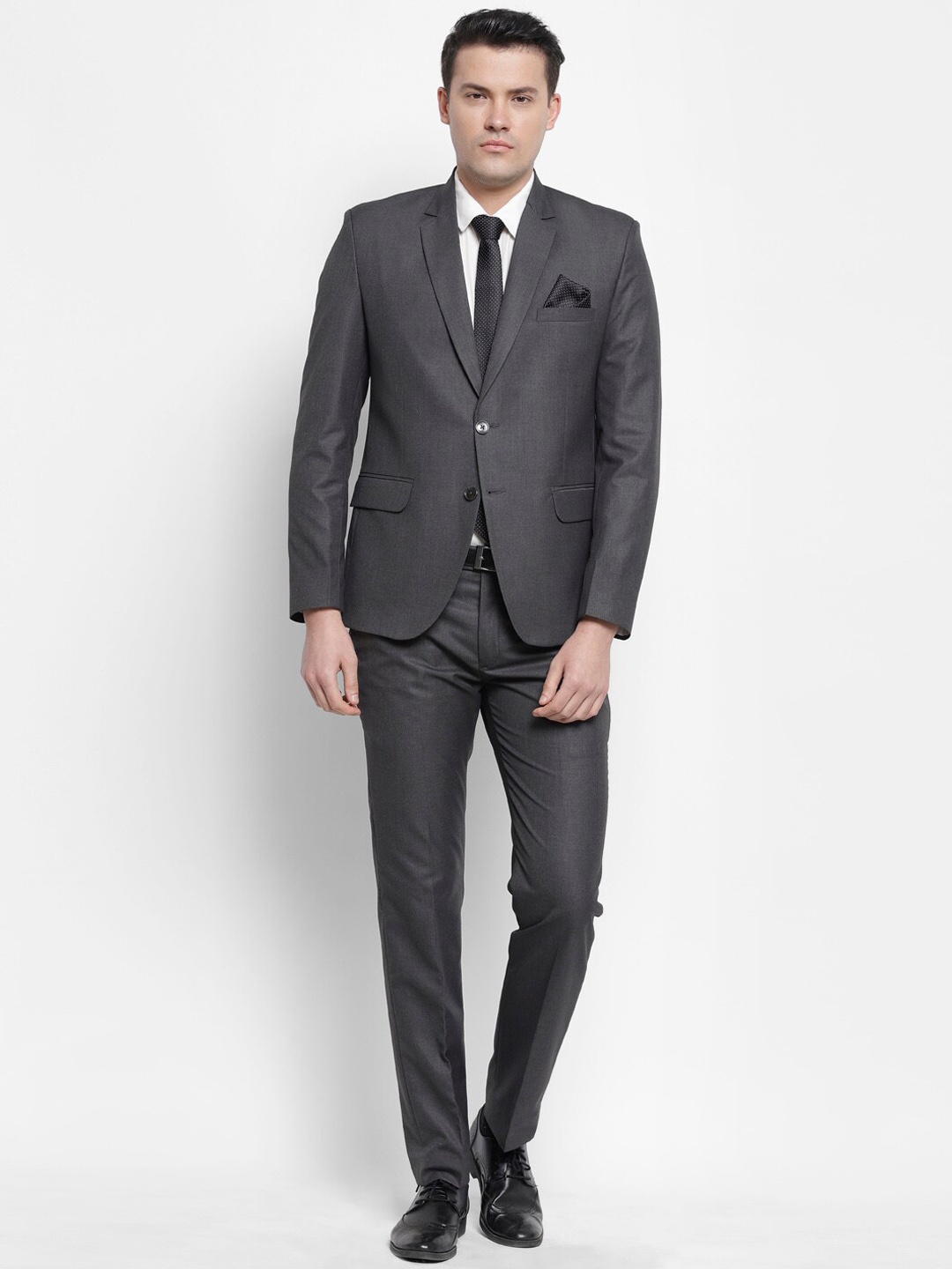 

LUXURAZI Men Grey Solid Slim-Fit Single-Breasted Two-Piece Formal Suit
