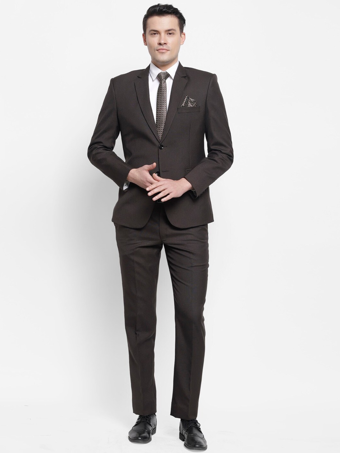 

LUXURAZI Men Brown Solid Single-Breasted 2-Piece Formal Suit