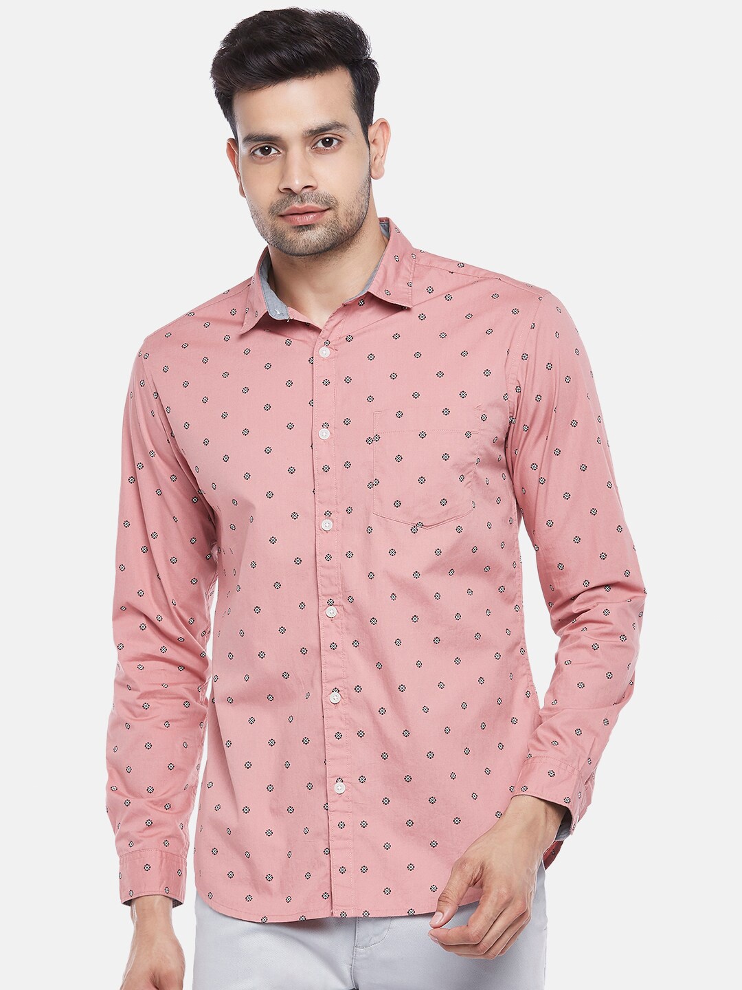 

BYFORD by Pantaloons Men Pink Slim Fit Floral Printed Casual Shirt