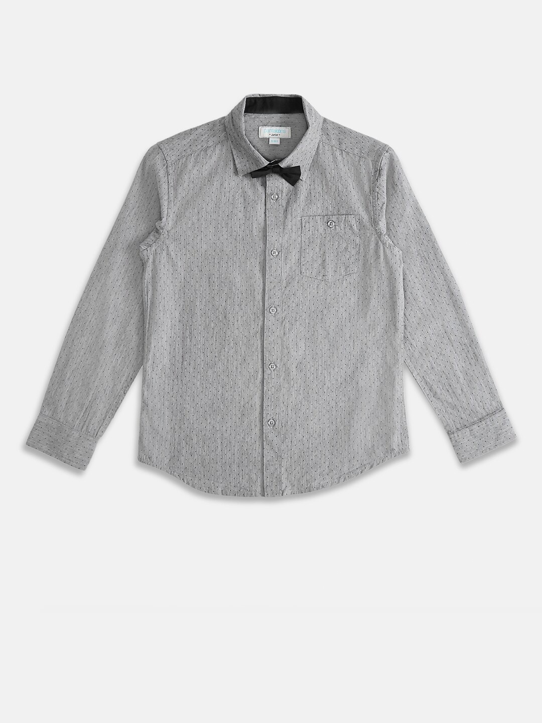 

Pantaloons Junior Boys Grey Cotton Micro Ditsy Printed Party Shirt With Bow