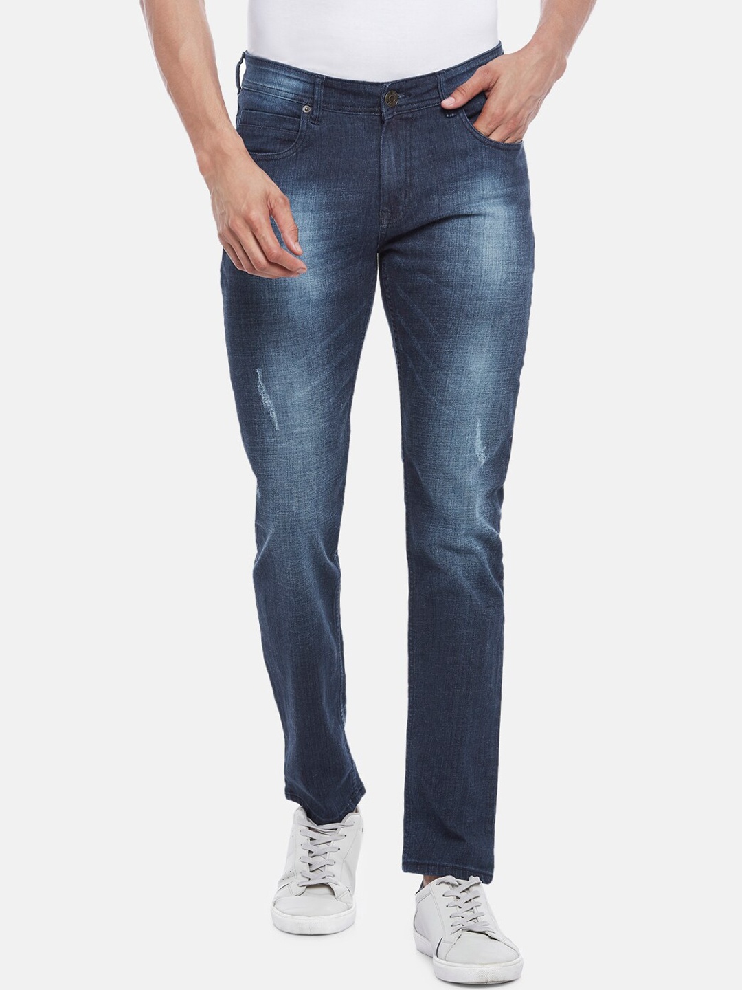 

People Men Blue Slim Fit Mildly Distressed Light Fade Jeans