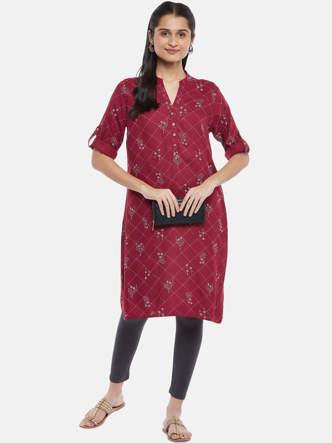 

RANGMANCH BY PANTALOONS Women Maroon Printed Kurta