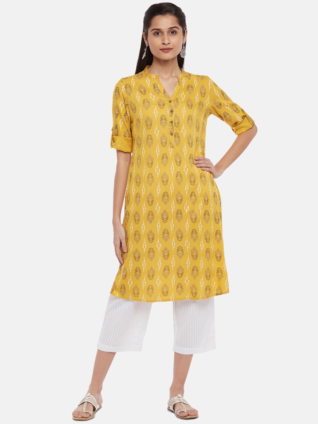 

RANGMANCH BY PANTALOONS Women Mustard Yellow Ethnic Motifs Kurta