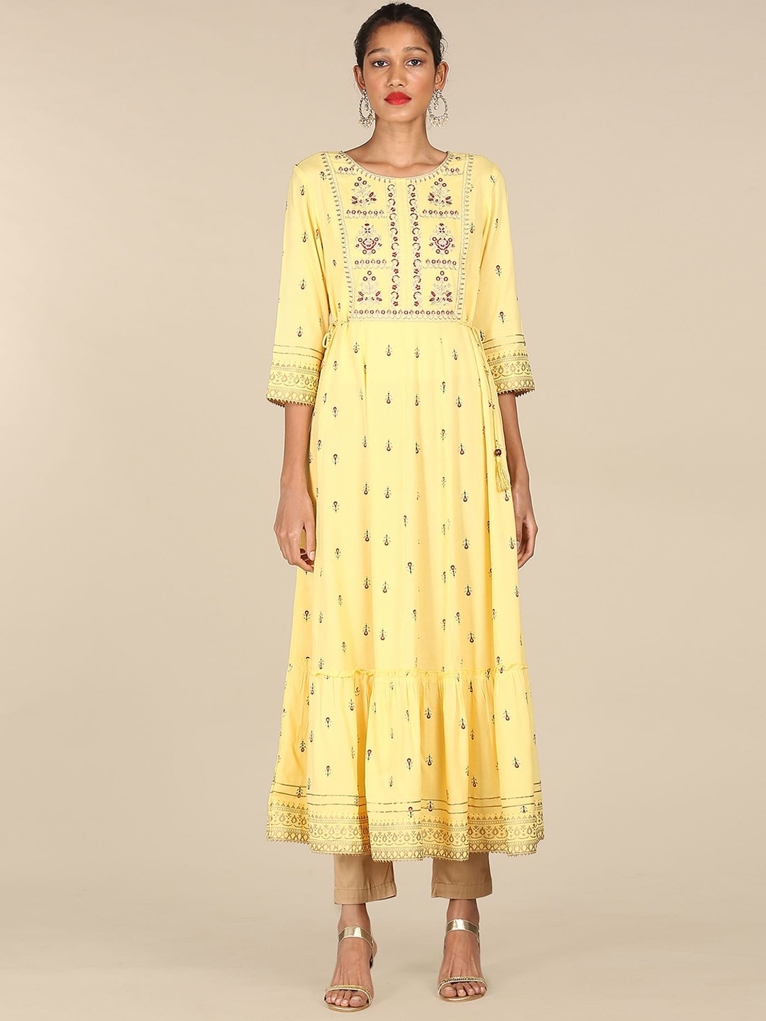 

Anahi Women Yellow Geometric Printed Anarkali Kurta