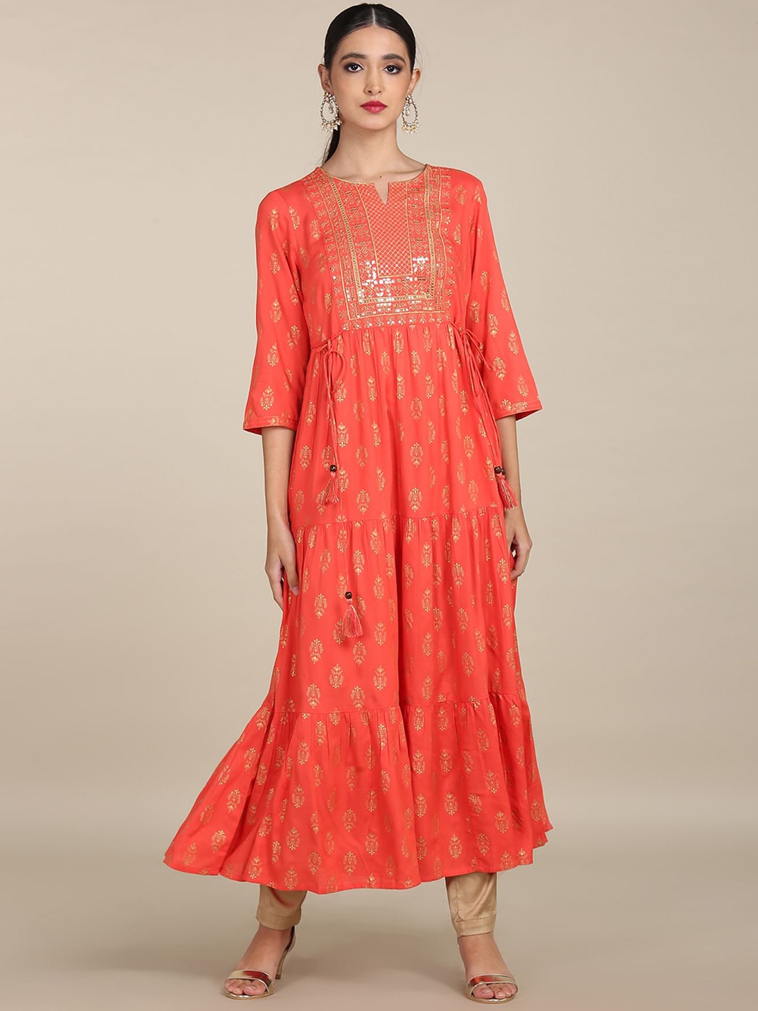 

Anahi Women Orange Ethnic Motifs Keyhole Neck Anarkali Kurta