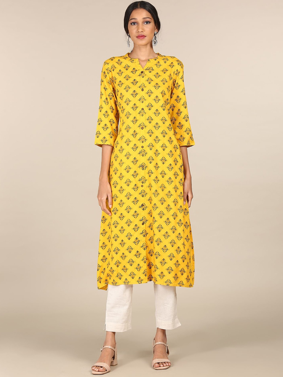 

Karigari Women Yellow Ethnic Motifs Printed Kurta