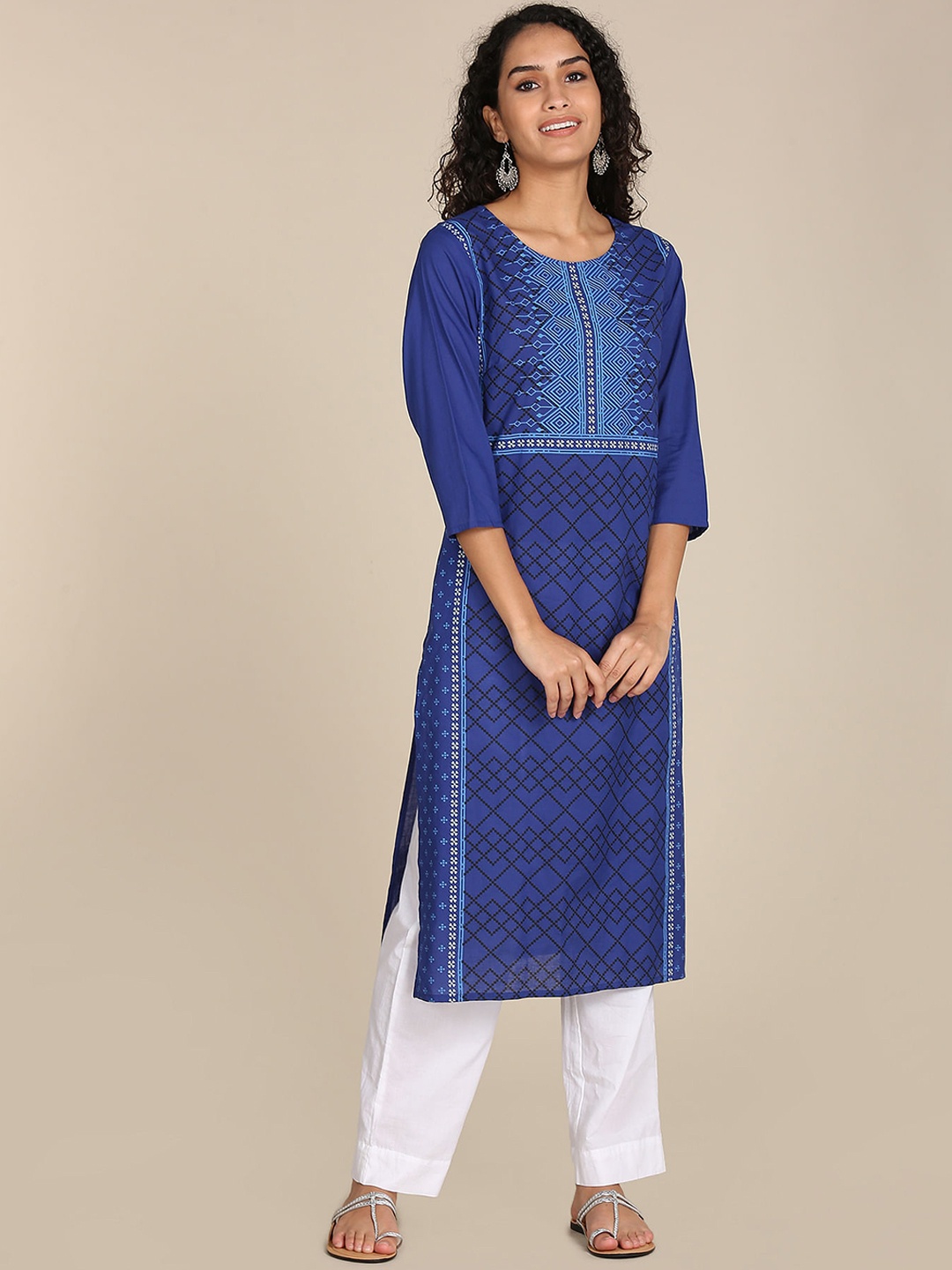 

Karigari Women Blue Geometric Printed Kurta