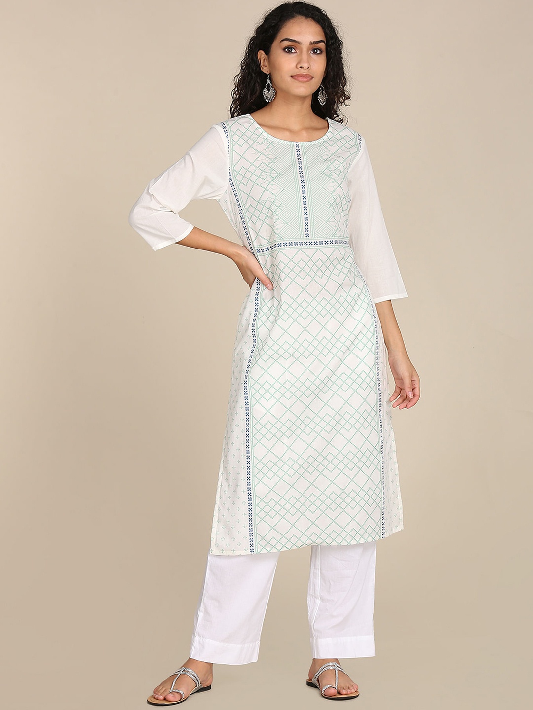 

Karigari Women White Ethnic Motifs Printed Kurta